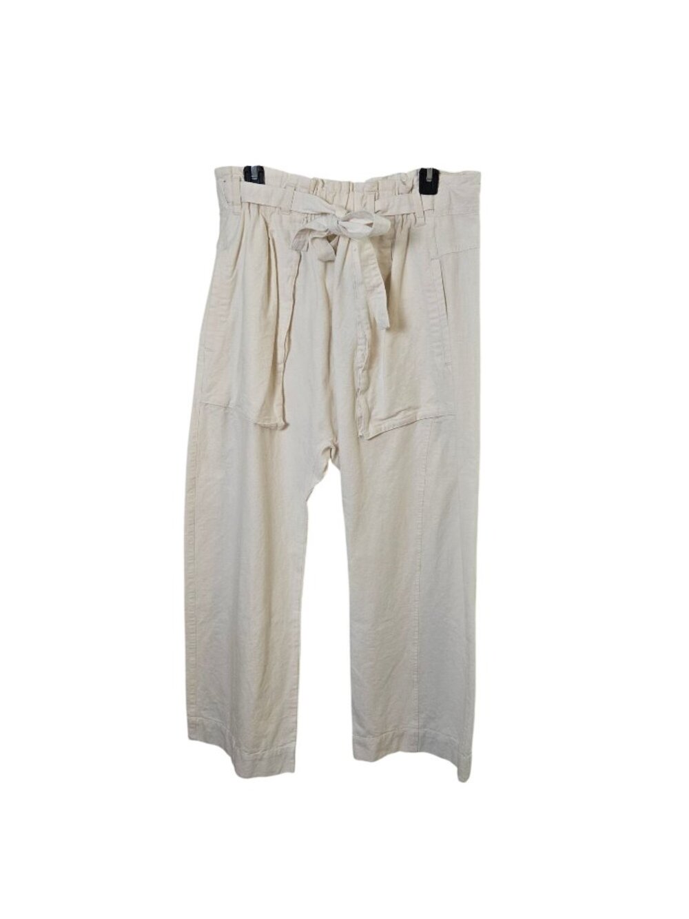 Free People Sky Rider Ecru Linen Blend Straight Leg Paper-Bag Pants Size Medium